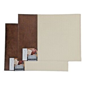 Better Homes & Garden Faux Leather Canvas Placemats Brown Cream 2pc Gift NEW